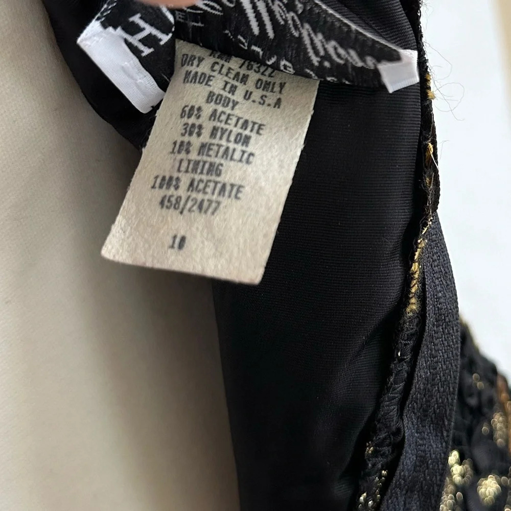 Vintage 80s Sequin Evening Dress Black Gold Floral Lace Size Small Formal - Picture 10 of 14